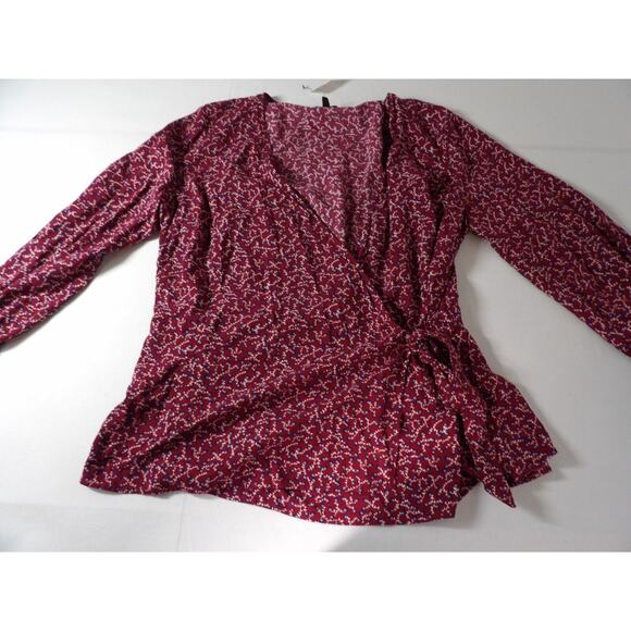 Talbots Plus X 0X Wrap Top Floral Burgundy Cottage Core Prairie Blouse New - Picture 8 of 16